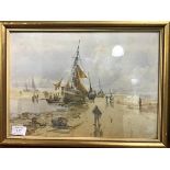 J Jack, British School, Fishing Boats at Low Tide, watercolour, signed and dated lower right,