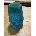 A Whitefriars style blue green glass vase