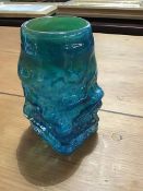 A Whitefriars style blue green glass vase