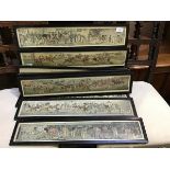 A set of hunting and coaching coloured engravings, illustrations 1-14 in twelve ebonised rectangular