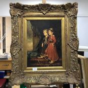 A 20thc. reproduction painting of the Kirkpatrick Children by George Chinnery, varnished copy on