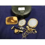 Three Victorian gilt metal agate set brooches (largest: 7cm x 5cm), together with a collection of