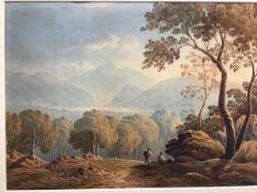 A Highland Loch and Mountain scene, attributed to J Varley, (1778-1842), label verso, in walnut