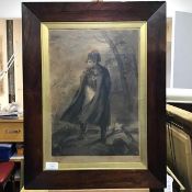 A 19thc engraving, Napoleon by Charlet, Un Bivouac, in rosewood frame with gilt slip (external: 57cm