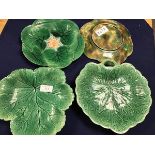 Two Wedgwood cabbage leaf pattern plates, together with two similar Victorian leaf pattern plates