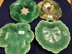 Two Wedgwood cabbage leaf pattern plates, together with two similar Victorian leaf pattern plates