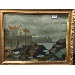 19thc./20thc. Scottish School, East Coast Harbour scene, oil on board, framed (33cm x 44cm)