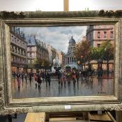 20thc. French School, Parisian Street Scene, oil on canvas, signed indistinctly lower right, in