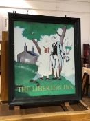 The Liberton Inn, Edinburgh, a double sided hanging pub sign, the printed metal centre featuring two