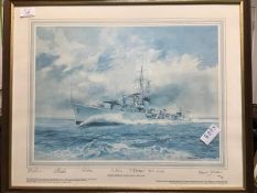 Royal Interest Edwin Straker, HMS Kelly, signed limited edition print 645/750 with signatures of