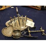 A mixed lot of silver and silver plate including a silverheart shaped pin tray with cherubs, a white