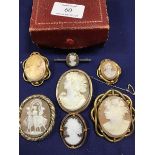 A collection of Victorian, Edwardian and modern cameo brooches, including an oval cameo in yellow