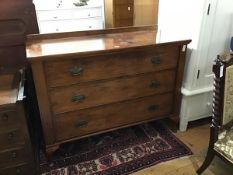 A 19thc mahogany ledgeback chest (modified), the plain top above three long drawers with metal