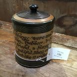 An unusual Doulton, Lambeth lidded stoneware tobacco jar (minor losses) (h.15cm)