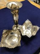 A silver spill vase (a/f) (h.15cm) (3oz) together with a silver bowl and another (unmarked) (3.