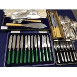 A mixed lot of cased and loose Epns flatware including a box set of twelve fruit knives with