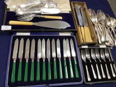 A mixed lot of cased and loose Epns flatware including a box set of twelve fruit knives with