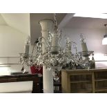 A five branch cut glass pendant chandelier, complete with chain and ceiling plate, together with a