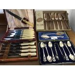 A mixed lot of boxed silver plated flatware including pastry forks, teaspoons and jam spoons