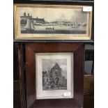 A 19thc engraving of Jedburgh Abbey in rosewood frame with silvered slip (external: 36cm x 31cm),