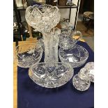 A mixed group of crystal and cut crystal including a two part bowl on stand (h.31cm), together