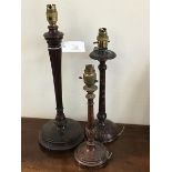 Three early 20thc table lamps including a Kashmiri handpainted lamp (chip to base), together with