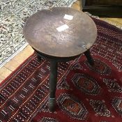 An Edwardian circular pokerwork milking style stool with " Who Dare meddle Wi Me" carved border