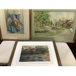 A mixed group of three watercolours, Flowers, Still Life (32cm x 23cm), Riverscape (23cm x 34cm) and