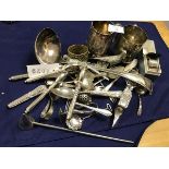 A mixed lot of silver plate including two Christening mugs (h.9cm), nutcracks, jam spoons, candle