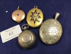 A silver sovereign case together with an oval engraved white metal locket (6cm x 4cm), a gilded