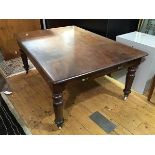 A Victorian mahogany table, the rectangular top with rounded angles, with plain apron, fitted frieze