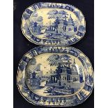 A pair of 19thc Staffordshire pearlware oval ashets with Temple pattern (27cm x 21cm)