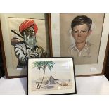A group of three framed works, Portrait of a Young Boy, signed Betty Haye (41cm x 31cm),