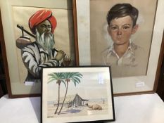 A group of three framed works, Portrait of a Young Boy, signed Betty Haye (41cm x 31cm),