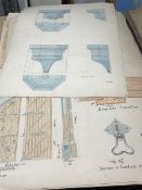 F Berens, a folio of hand coloured architectural drawings, early 20thc. French/Belgian, including