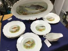 A Royal Austria 10 piece fish service, with transfer printed perch and other freshwater fish design,