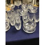 A mixed lot of crystal and cut glassware including a set of six cut glass grapefruit dishes, three