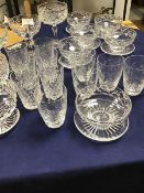 A mixed lot of crystal and cut glassware including a set of six cut glass grapefruit dishes, three