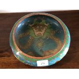 An early 20thc cloisonne bowl, decorated with dragons, turquoise ground (h.8cm d.25cm)