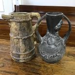 A Hillstonia naturalistic style wooden water jug together with a Japanese twin handled vase with