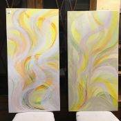 Teresa Wickstead, Enlightened II and Enlightened III, oil on canvas (each: 100cm x 50cm)