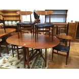 A Jentique 1970's 5 piece teak dining room suite table and chairs, the drop leaf table with curved