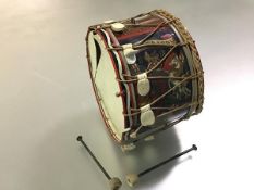 A hand painted miniature regimental drum, c. 1930: TheScots Guards, in brass with hand painted crest