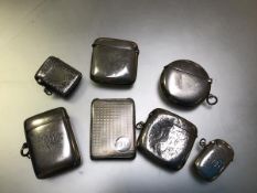 A group of seven Victorian and later silver vesta cases, including Birmingham 1898, Birmingham 1918,