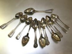 A set of six silver fiddle and shell pattern tea spoons, Glasgow 1839 maker ASR; a silver