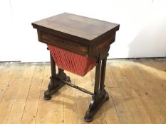 A Scottish George IV rosewood work table of small proportions, the hinged rectangular top above a