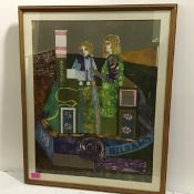 20th Century School, Canal Boat Hilda, lithograph, framed. 59cm by 46cm