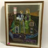 20th Century School, Canal Boat Hilda, lithograph, framed. 59cm by 46cm