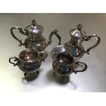 A Continental 800 silver four piece bachelor's tea and coffee service, each piece of baluster
