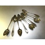 A set of eight white metal teaspoons, 19th century, each stamped 830S, with pointed bowl and